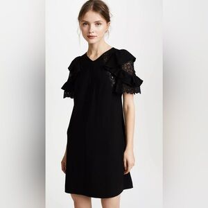 Rebecca Taylor Crepe Lace Ruffle Cocktail Dress